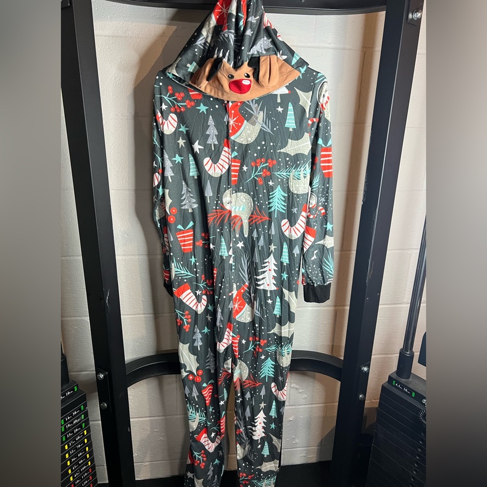 Women’s knit/jersey women’s holiday onesie.